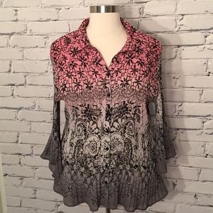 Pink ,black and grey buttoned down blouse